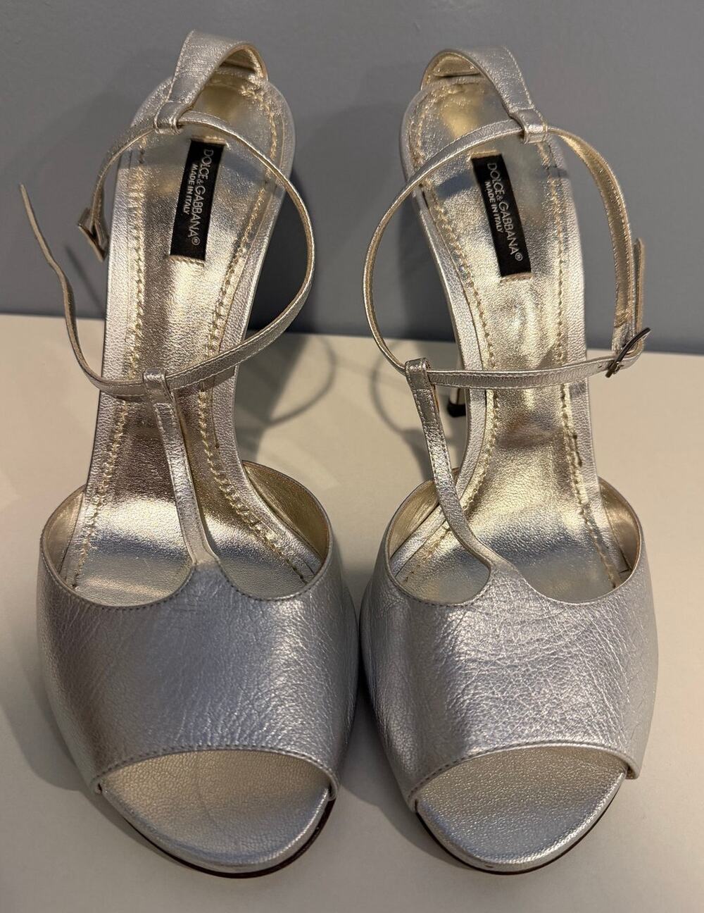 NWOT Dolce & Gabbana Metallic Silver Strappy Heels - Women's Size 9